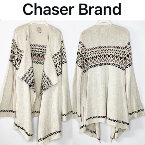 CHASER BOHO TRIBAL PRINT OPEN FRONT DRAPED SOUTHWEST CARDIGAN **NWT** - Picture 1 of 12